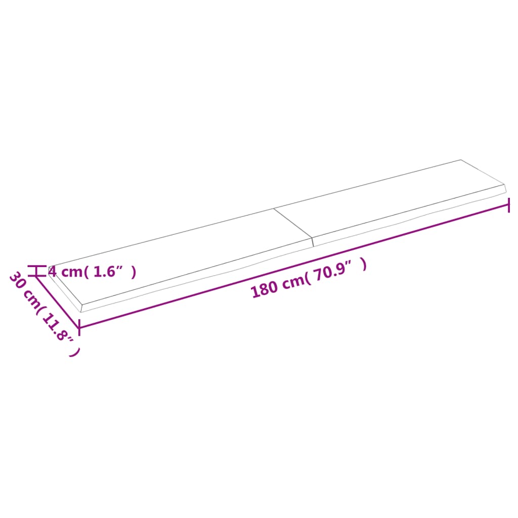 Hyllplan 180x30x(2-4) cm obehandlad massiv ek