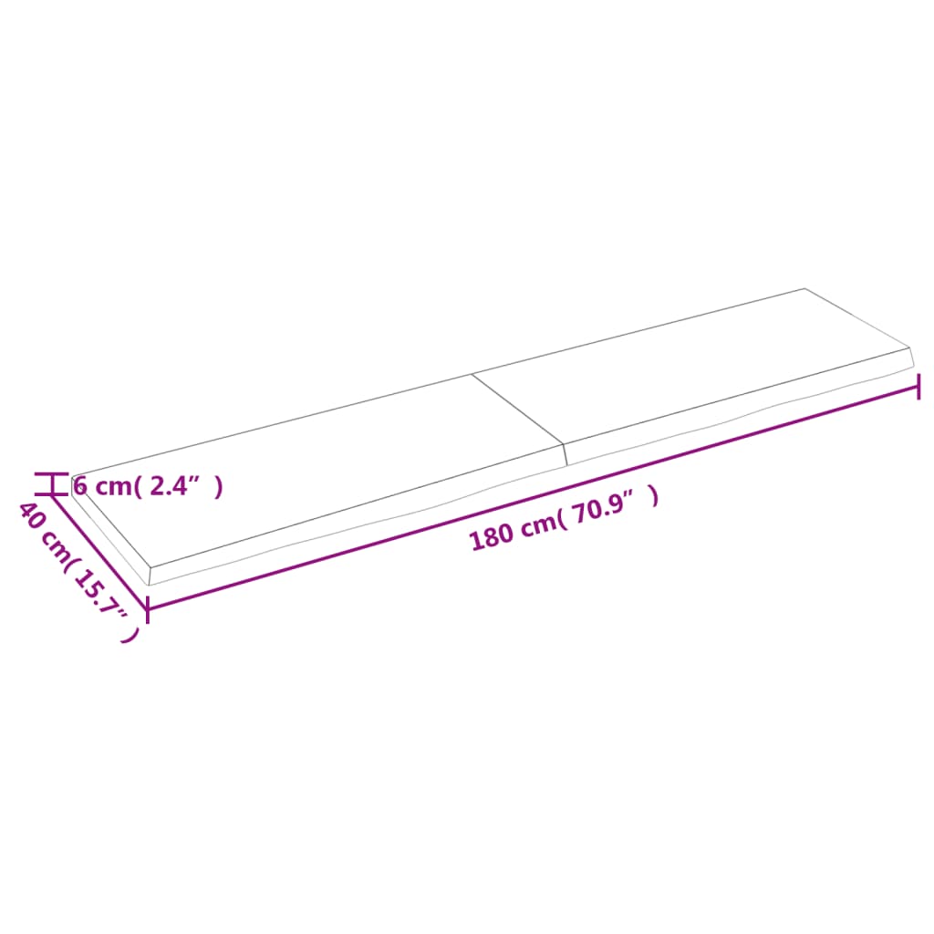 Hyllplan 180x40x(2-6) cm obehandlad massiv ek