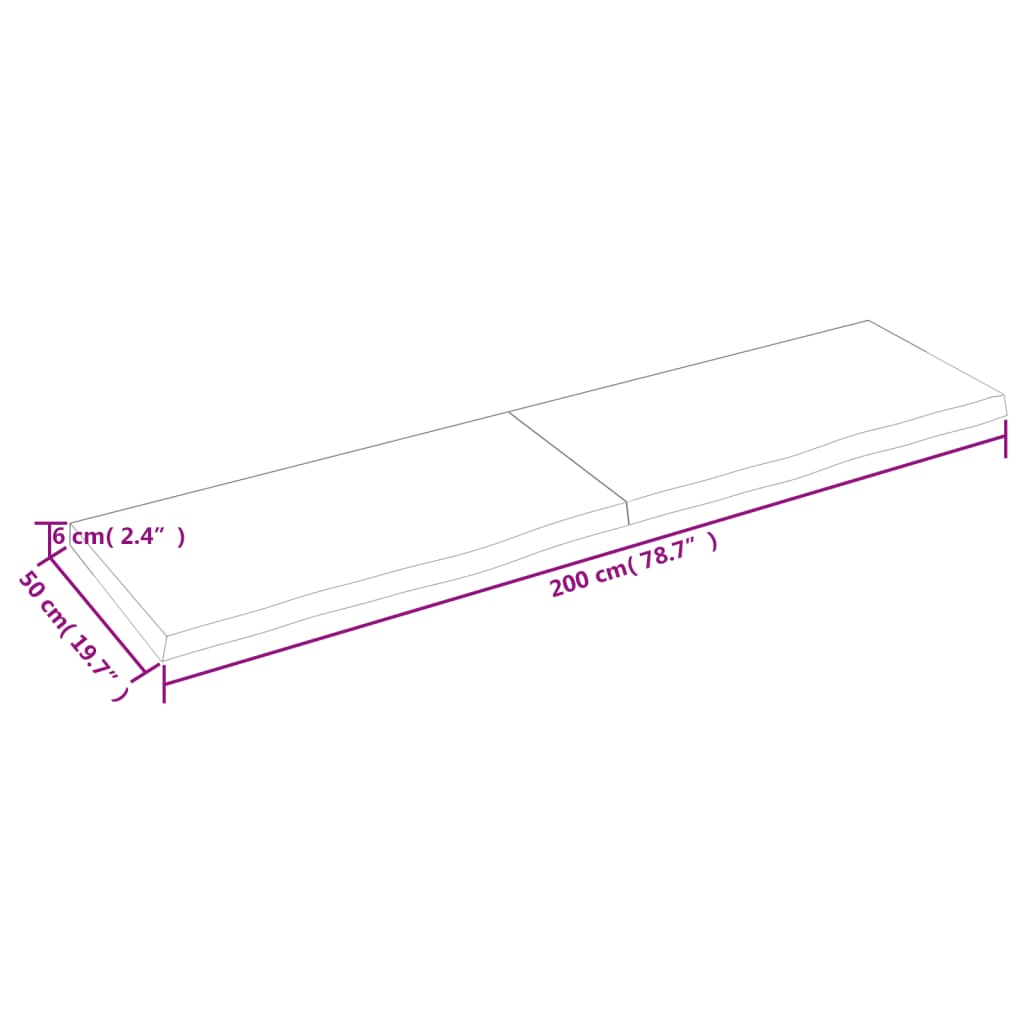 Hyllplan 200x50x(2-6) cm obehandlad massiv ek