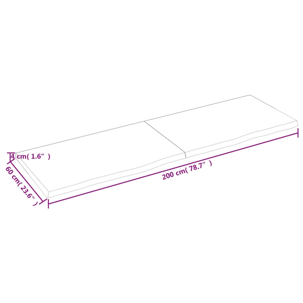 Hyllplan 200x60x(2-4) cm obehandlad massiv ek