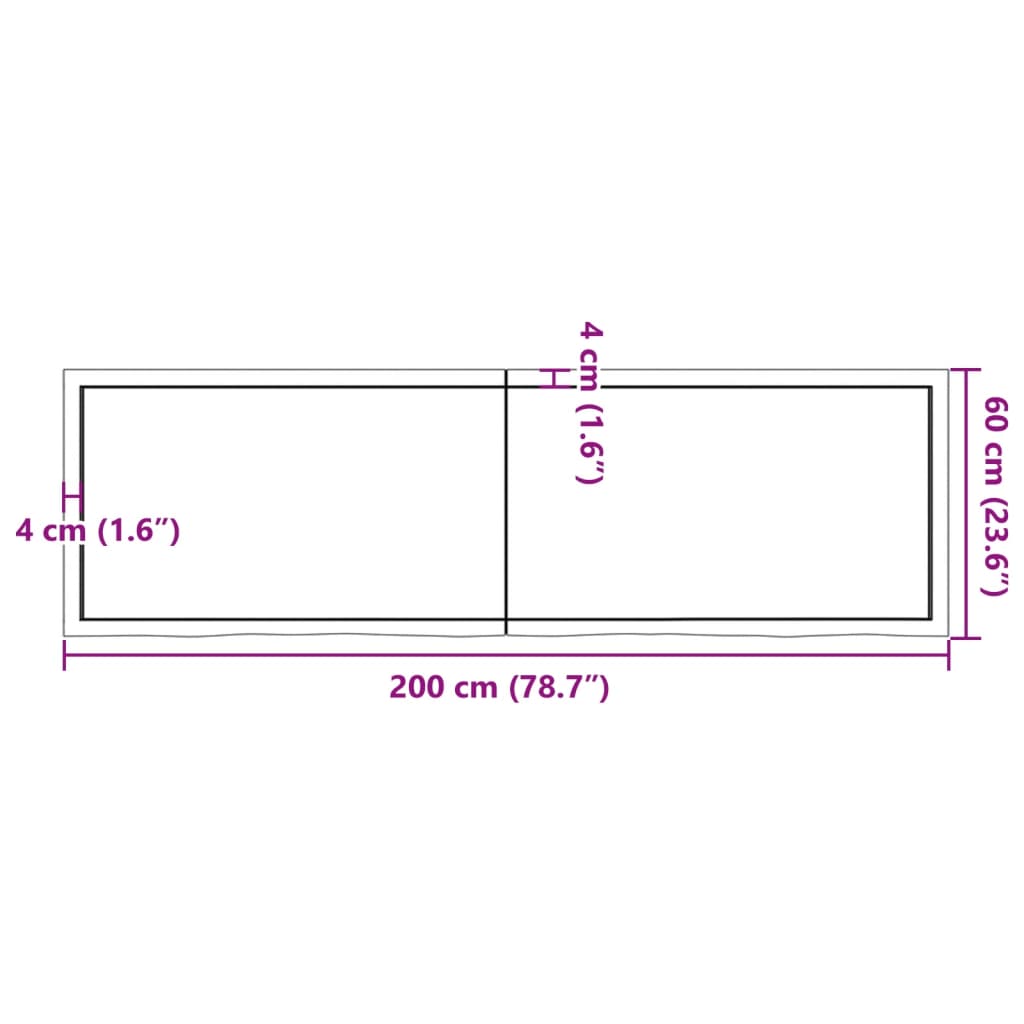 Hyllplan 200x60x(2-4) cm obehandlad massiv ek