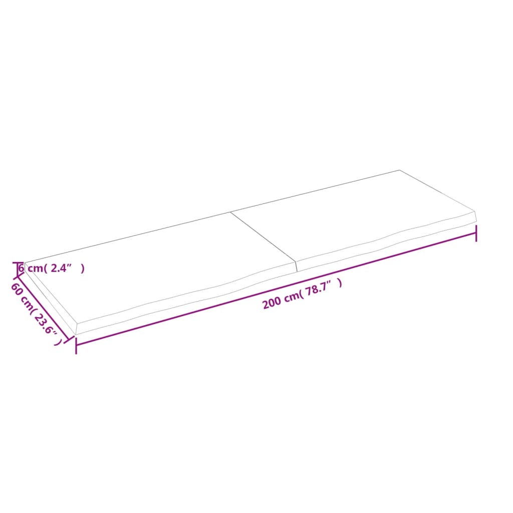 Hylly 200x60x(2-6) cm käsittelemätöntä massiivitammea