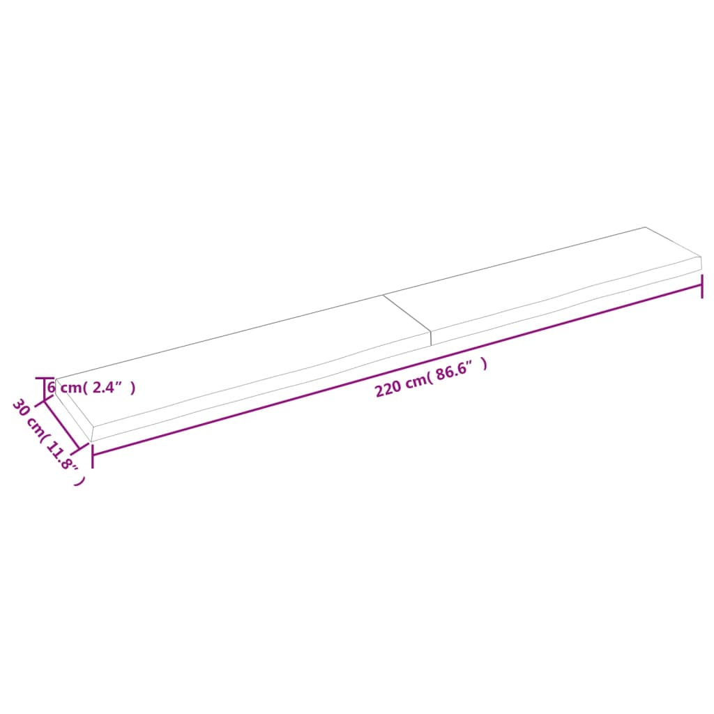 Hyllplan 220x30x(2-6) cm obehandlad massiv ek