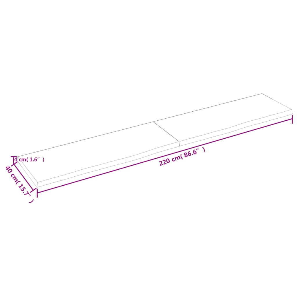 Hyllplan 220x40x(2-4) cm obehandlad massiv ek