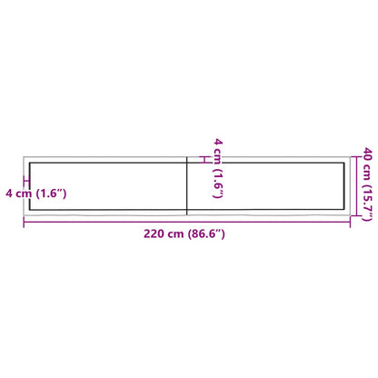 Hyllplan 220x40x(2-4) cm obehandlad massiv ek