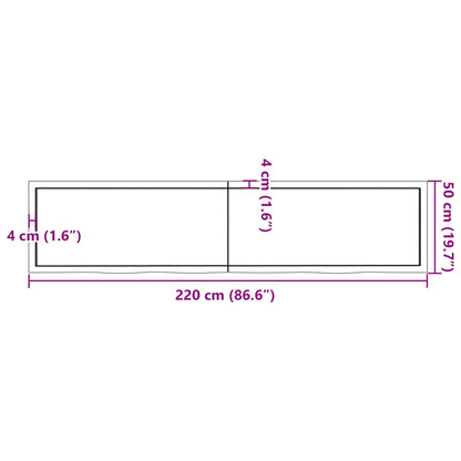 Hyllplan 220x50x(2-4) cm obehandlad massiv ek