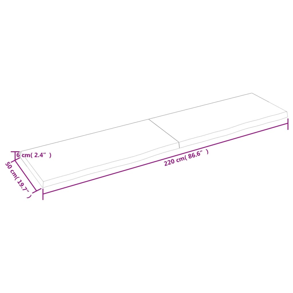 Hyllplan 220x50x(2-6) cm obehandlad massiv ek