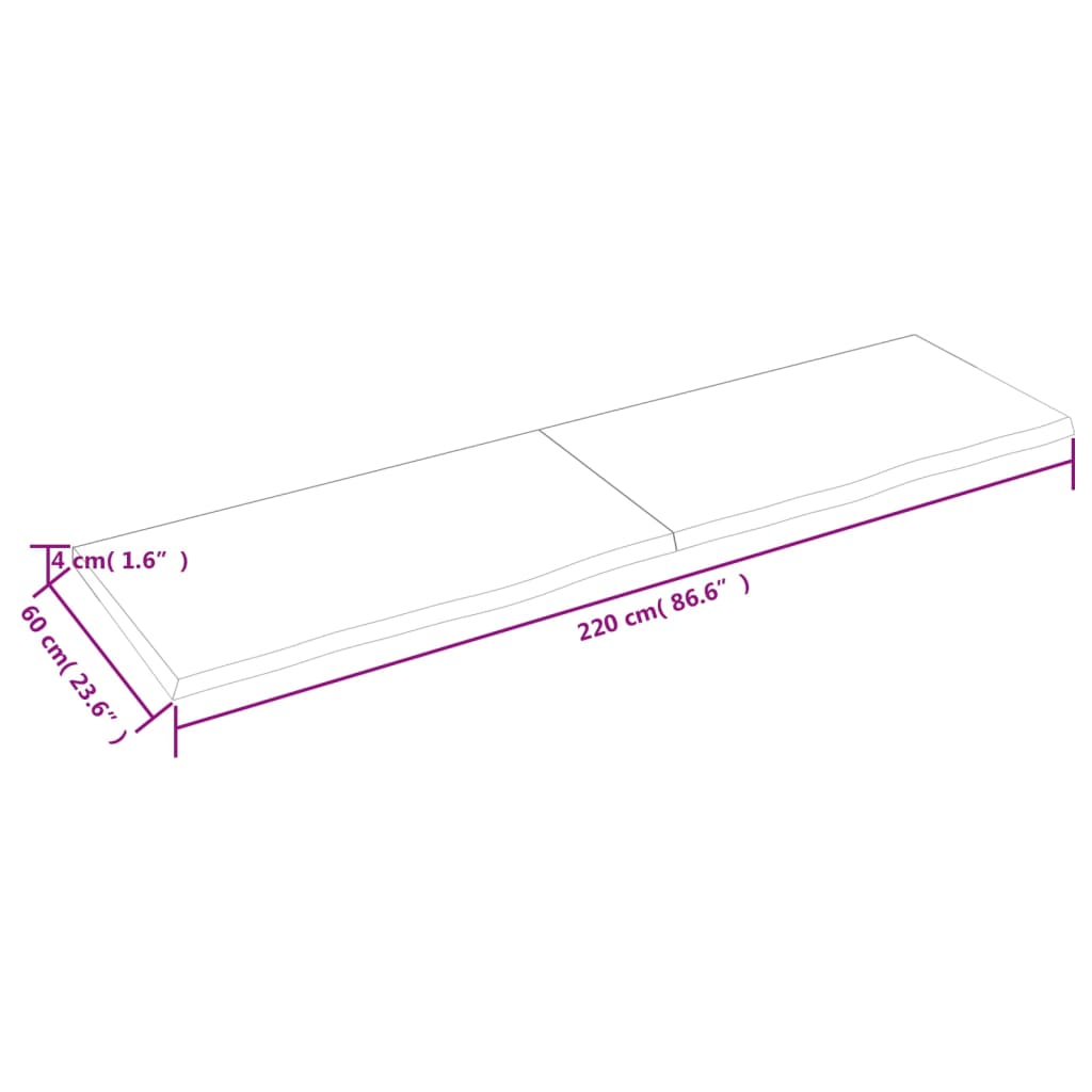 Hylly 220x60x(2-4) cm käsittelemätöntä massiivitammea