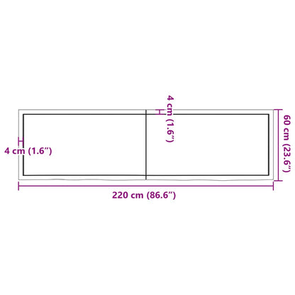 Hylly 220x60x(2-4) cm käsittelemätöntä massiivitammea