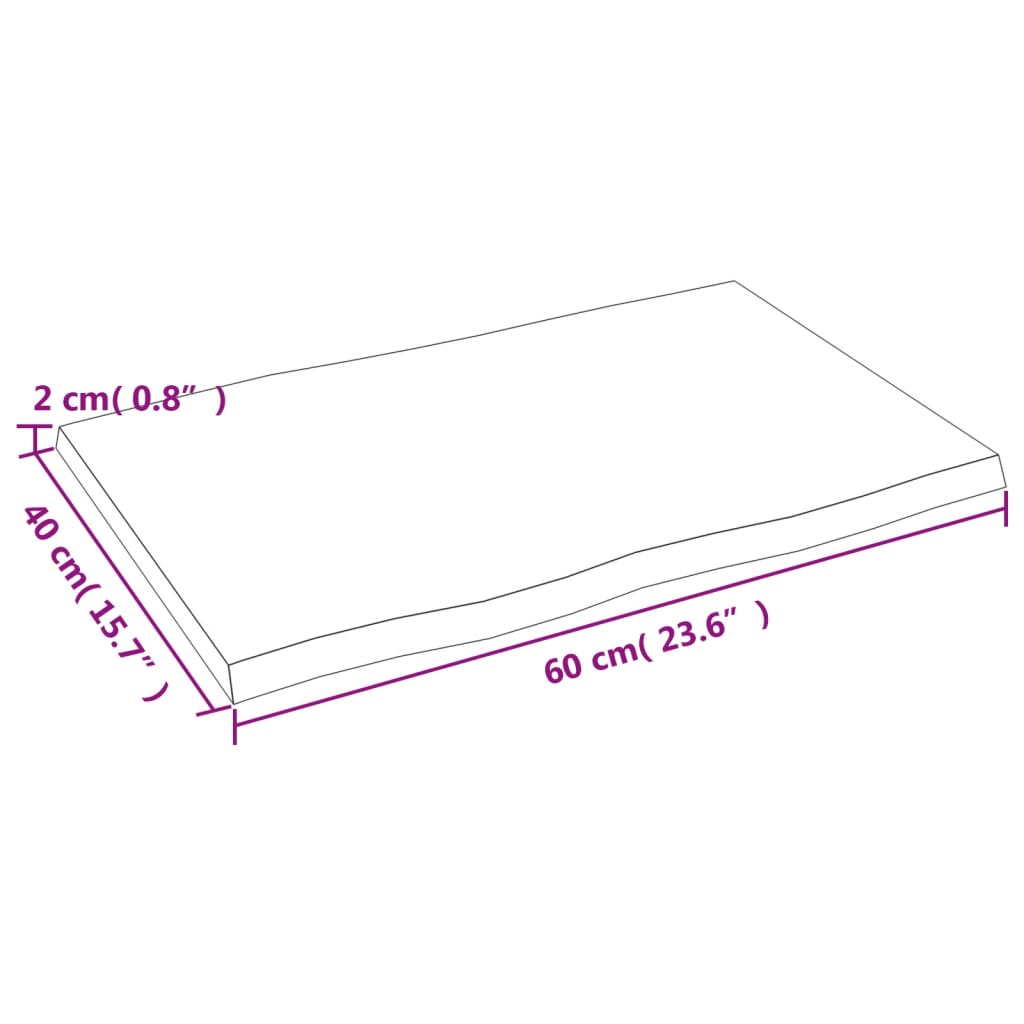 Bordsskiva massiv ek 60x40x2 cm obehandlad levande kant