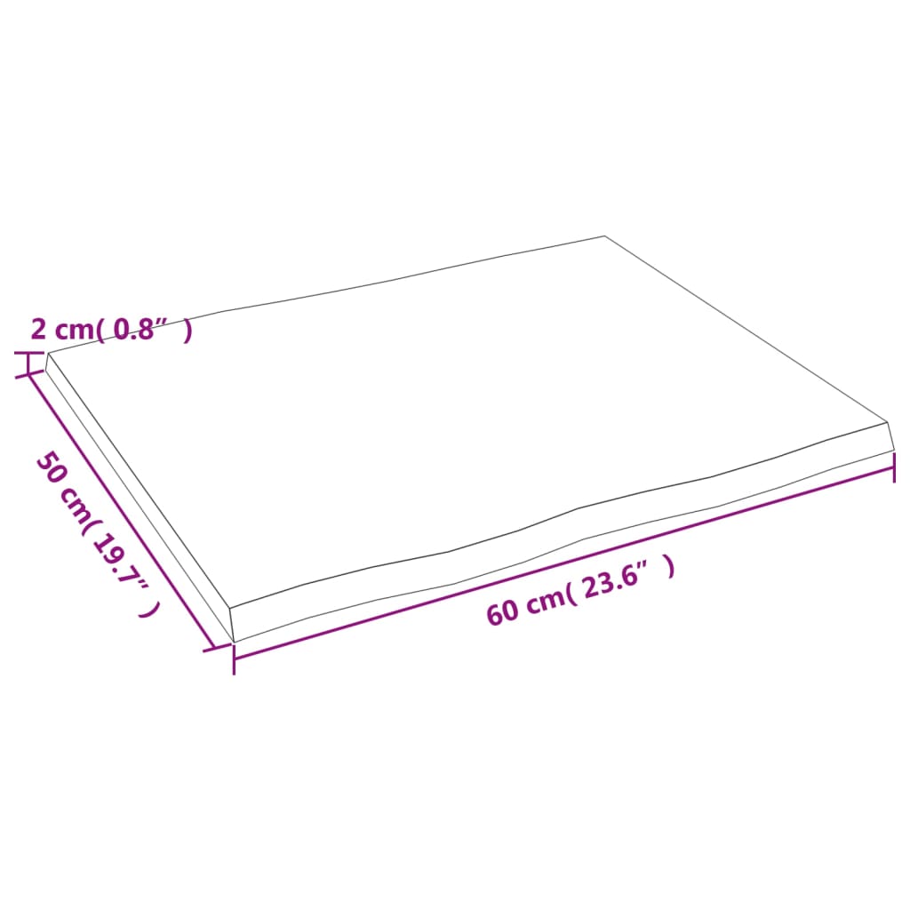 Bordsskiva massiv ek 60x50x2 cm obehandlad levande kant