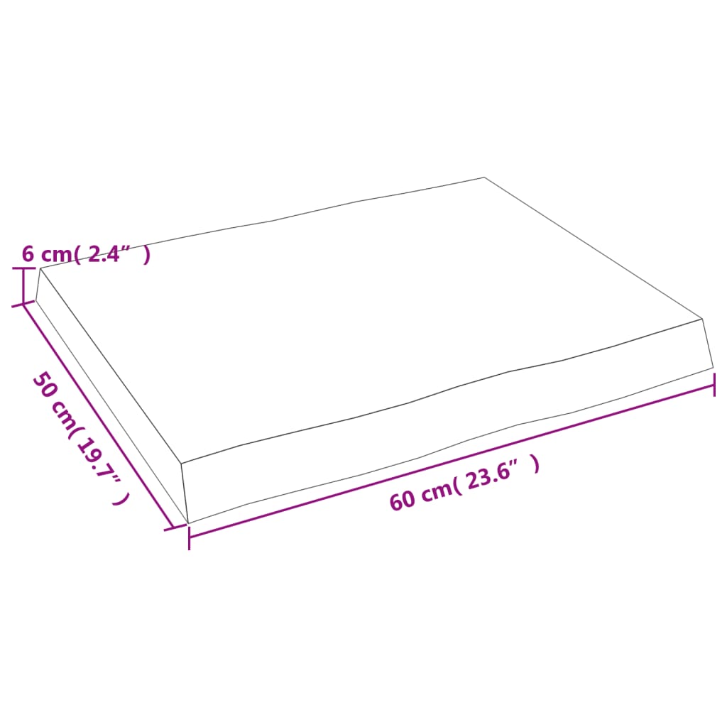 Bordsskiva massiv ek 60x50x(2-6) cm obehandlad levande kant