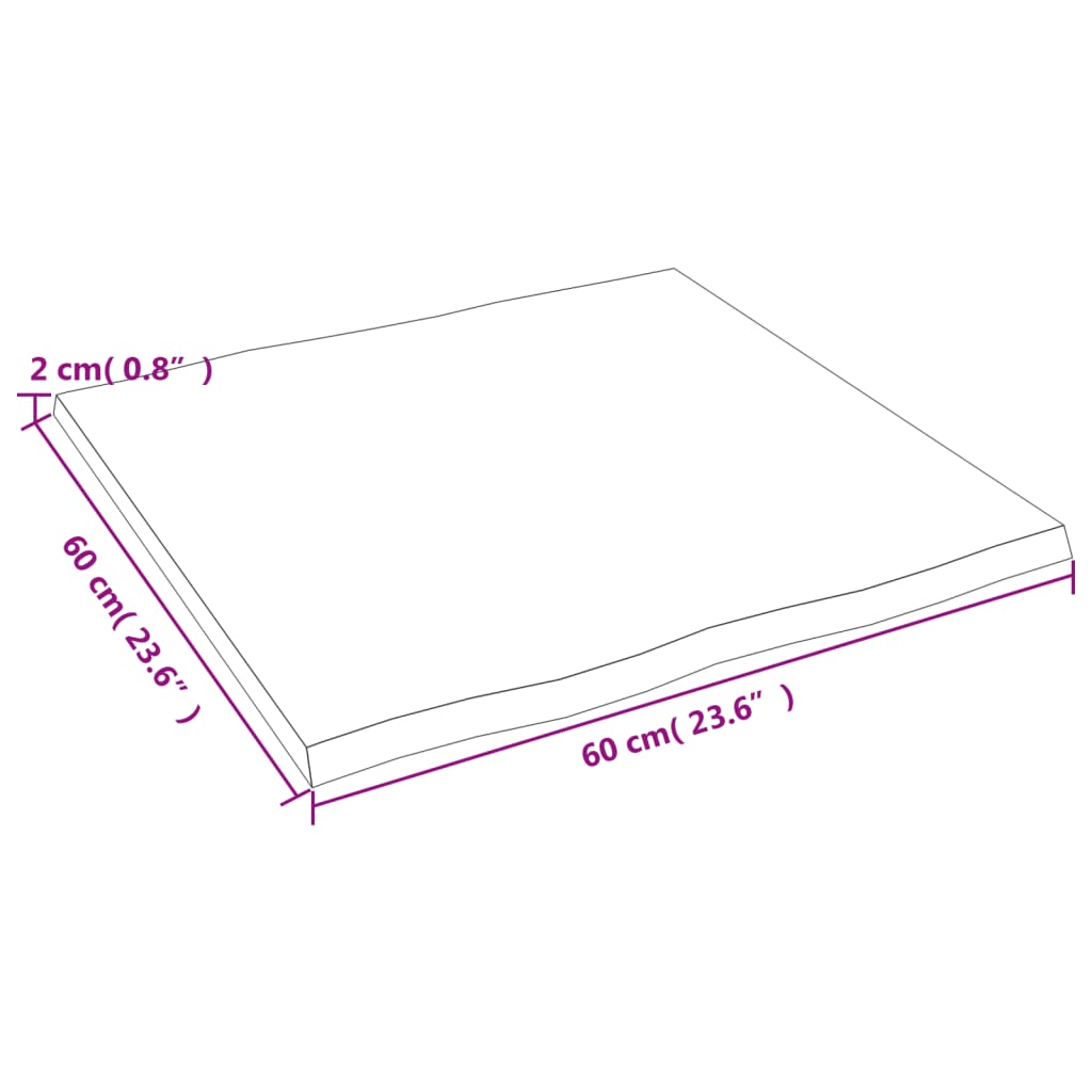 Bordsskiva massiv ek 60x60x2 cm obehandlad levande kant