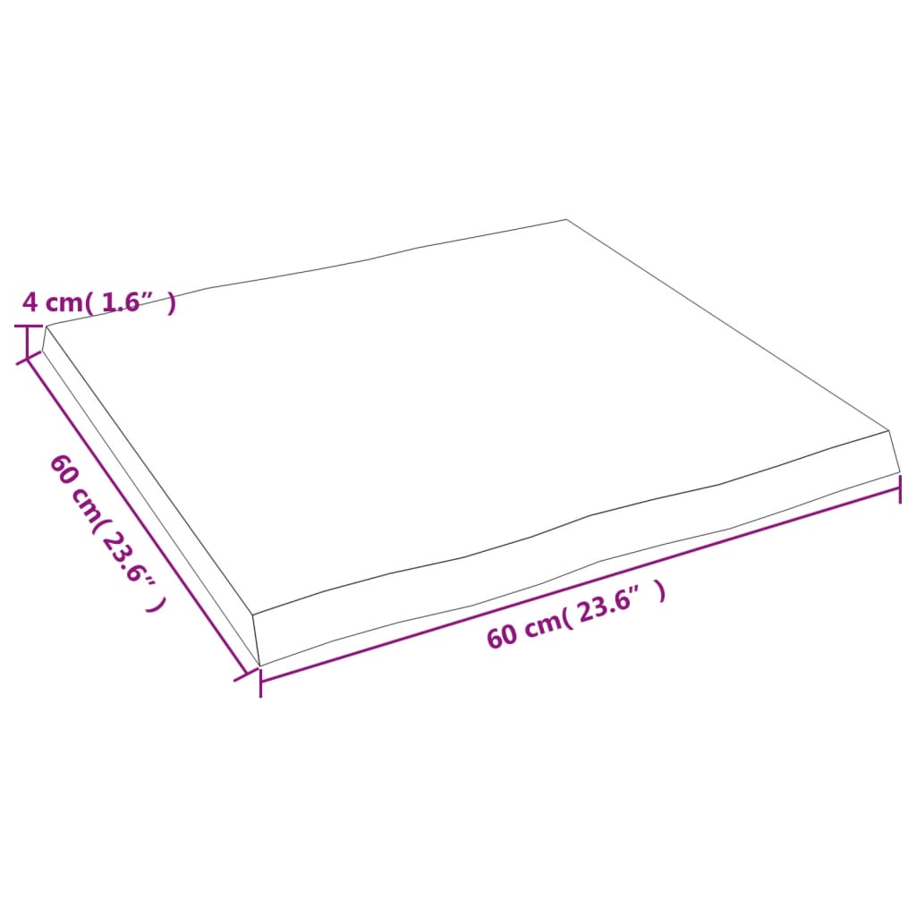 Bordsskiva massiv ek 60x60x(2-4) cm obehandlad levande kant