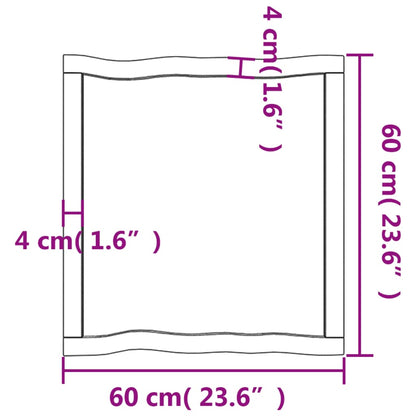 Bordsskiva massiv ek 60x60x(2-4) cm obehandlad levande kant