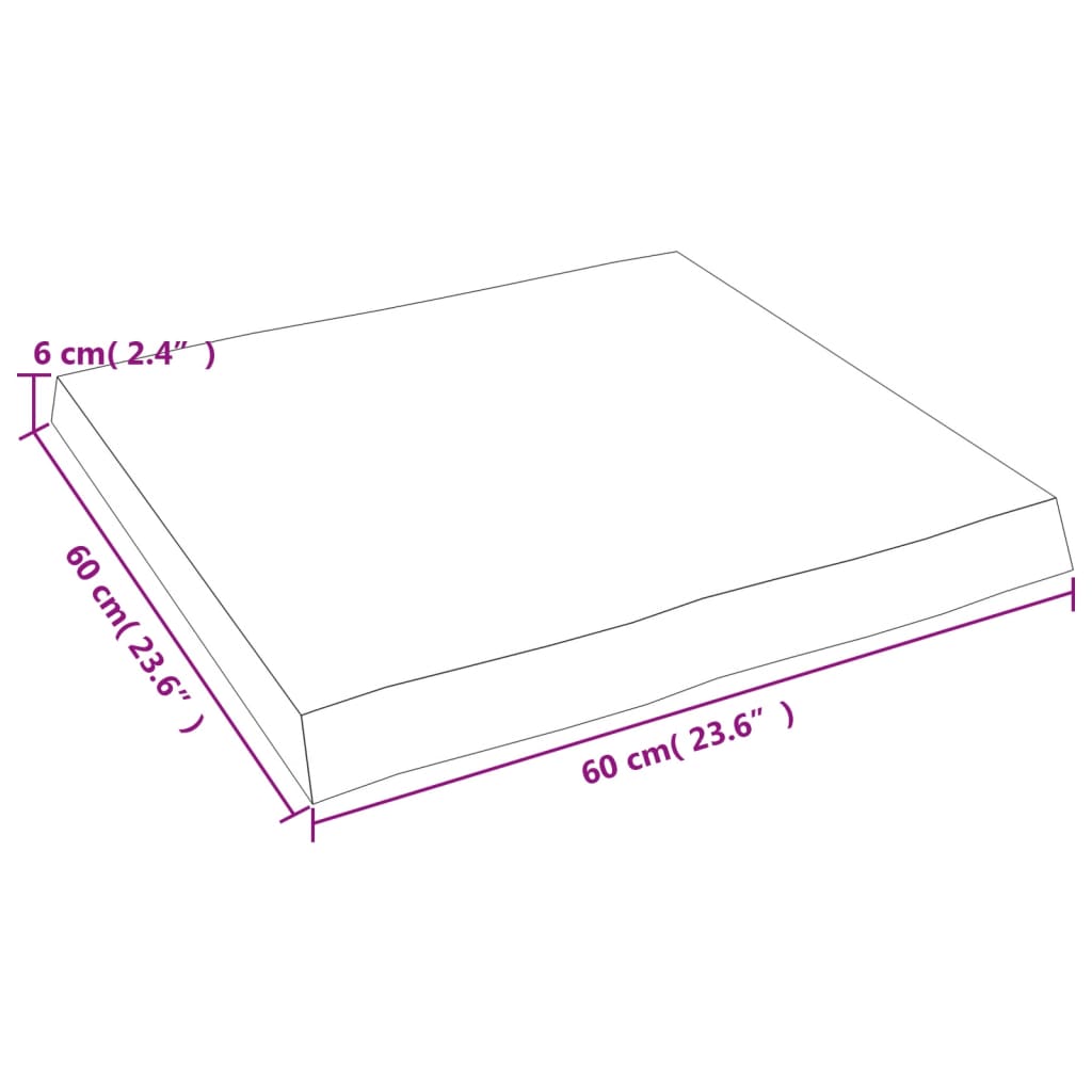 Bordsskiva massiv ek 60x60x(2-6) cm obehandlad levande kant