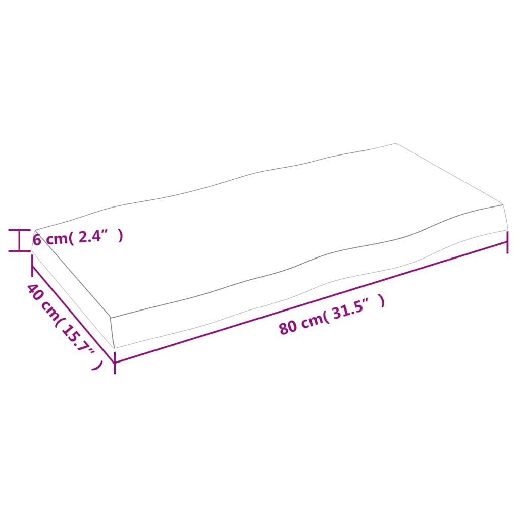 Bordsskiva massiv ek 80x40x(2-6) cm obehandlad levande kant