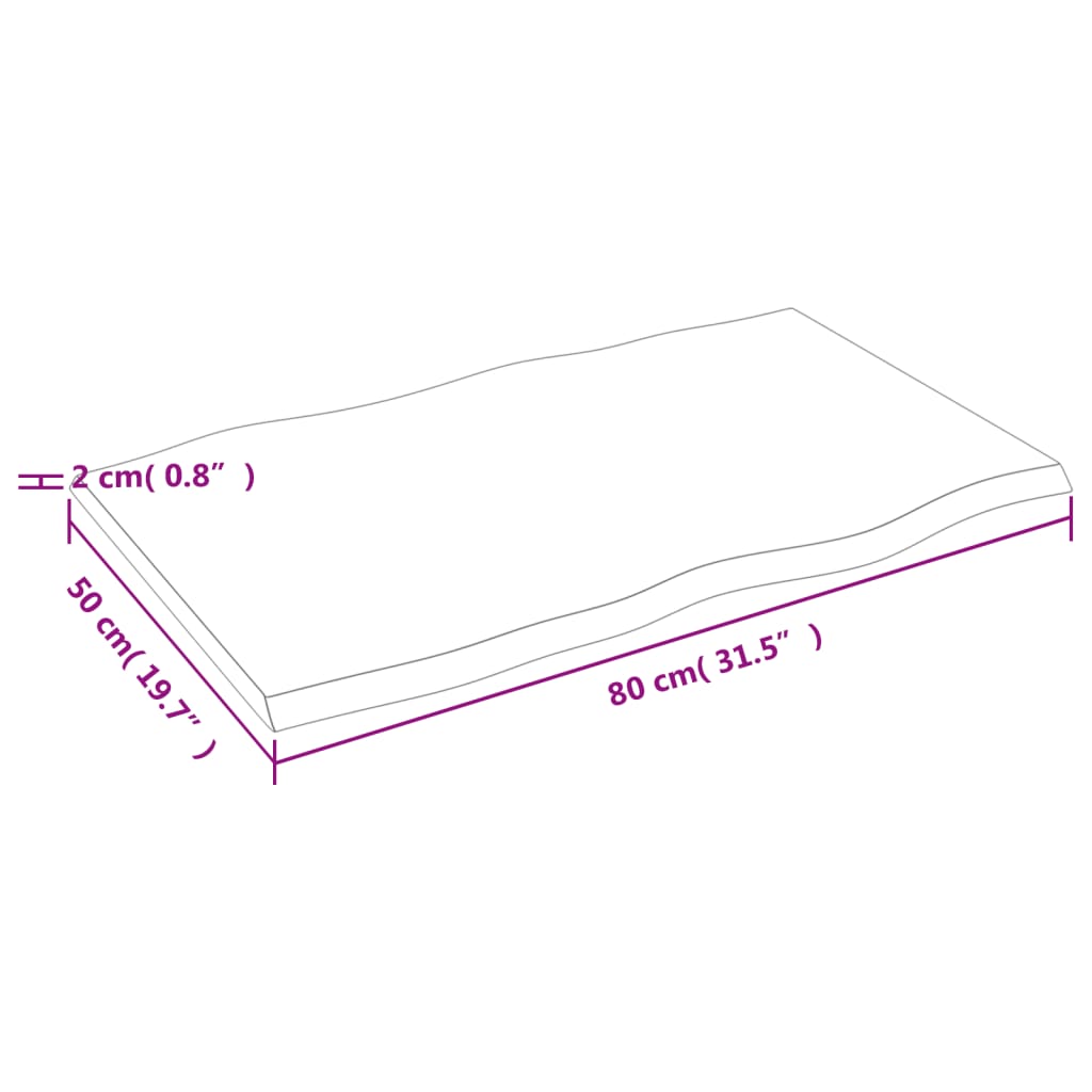 Bordsskiva massiv ek 80x50x2 cm obehandlad levande kant