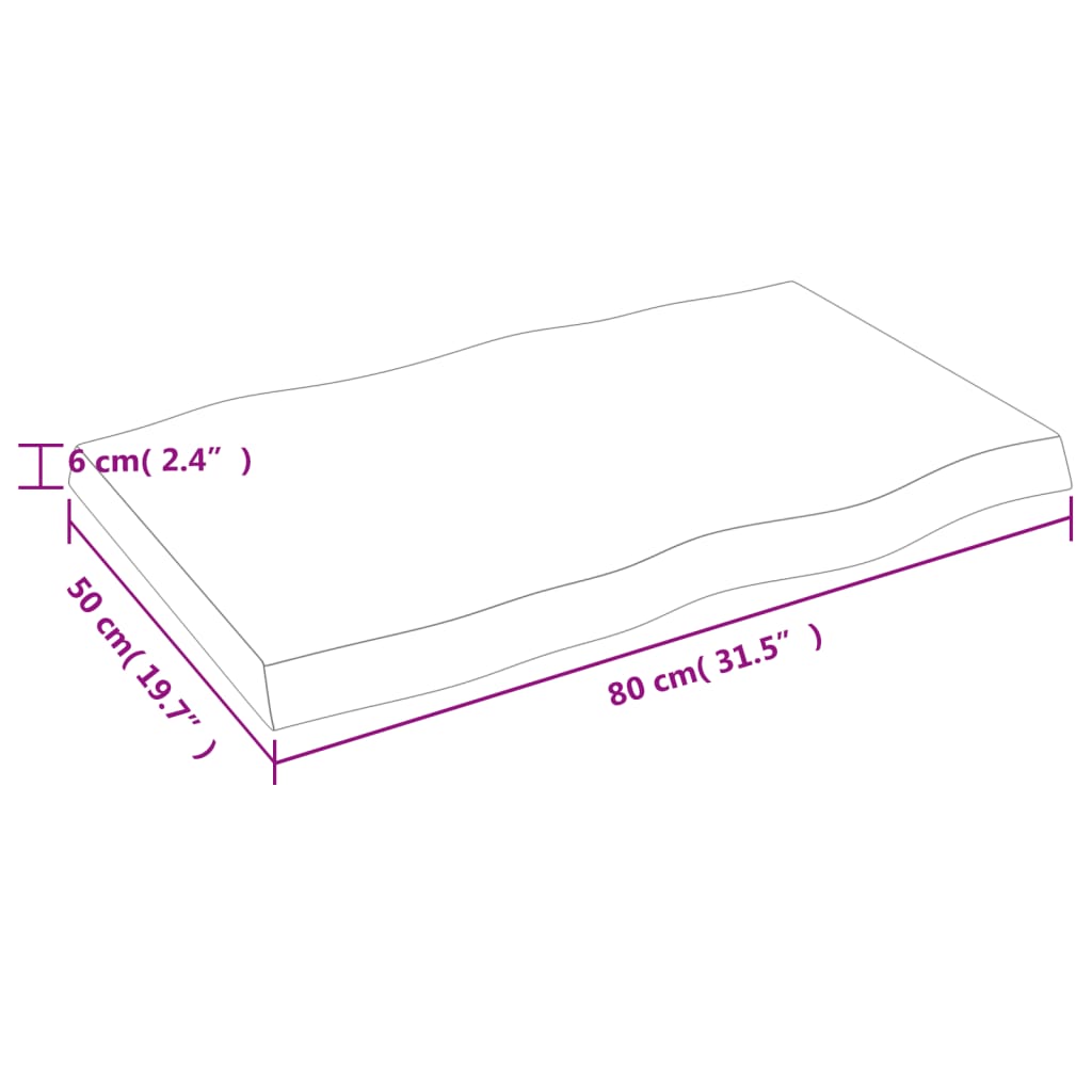 Bordsskiva massiv ek 80x50x(2-6) cm obehandlad levande kant