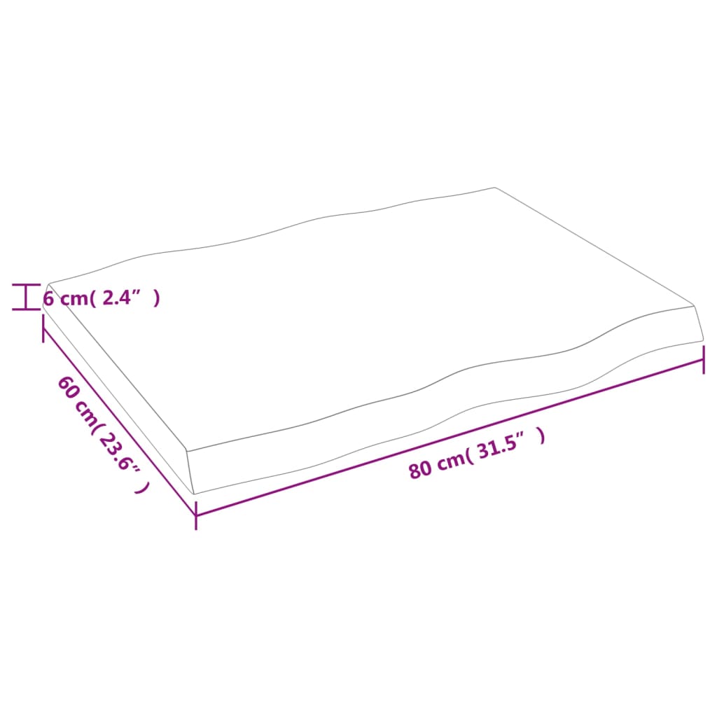 Bordsskiva massiv ek 80x60x(2-6) cm obehandlad levande kant