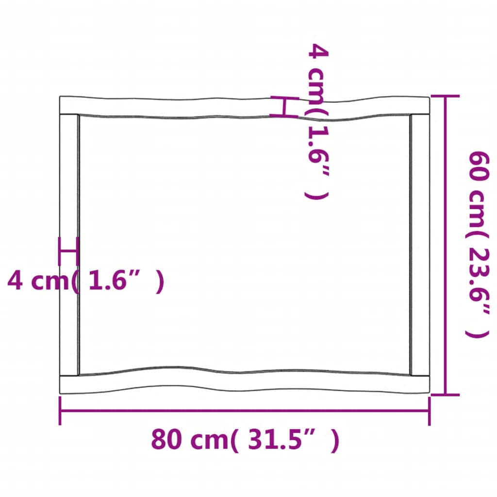 Bordsskiva massiv ek 80x60x(2-6) cm obehandlad levande kant