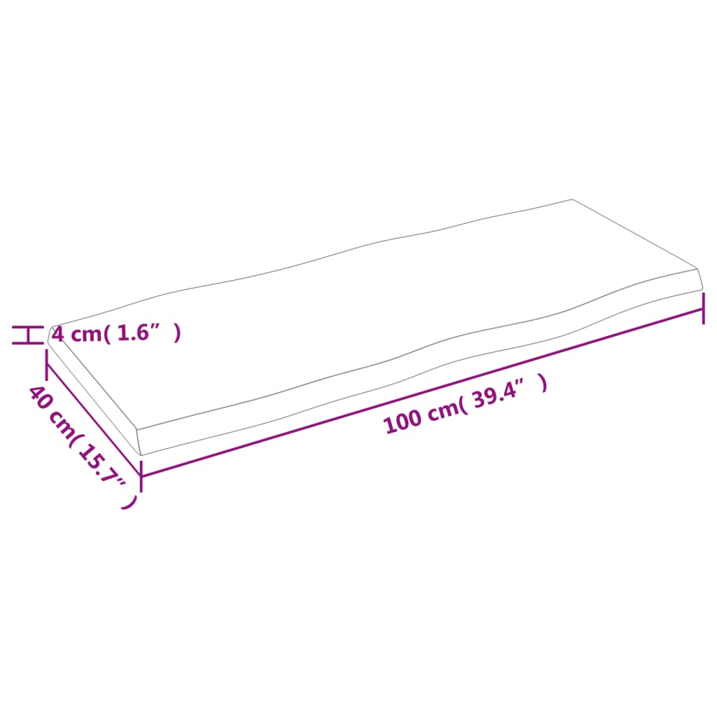 Pöytälevy 100x40x(2-4) cm käsittelemätöntä massiivitammea elävä reuna