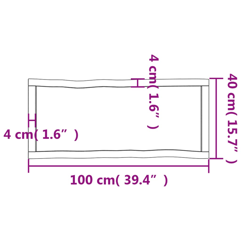 Pöytälevy 100x40x(2-4) cm käsittelemätöntä massiivitammea elävä reuna