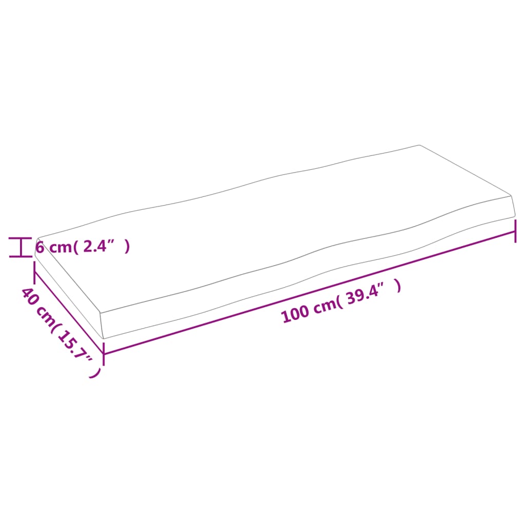 Pöytälevy 100x40x(2-6) cm käsittelemätöntä massiivitammea elävä reuna