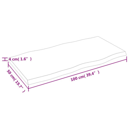 Pöytälevy 100x50x(2-4) cm käsittelemätöntä massiivitammea elävä reuna