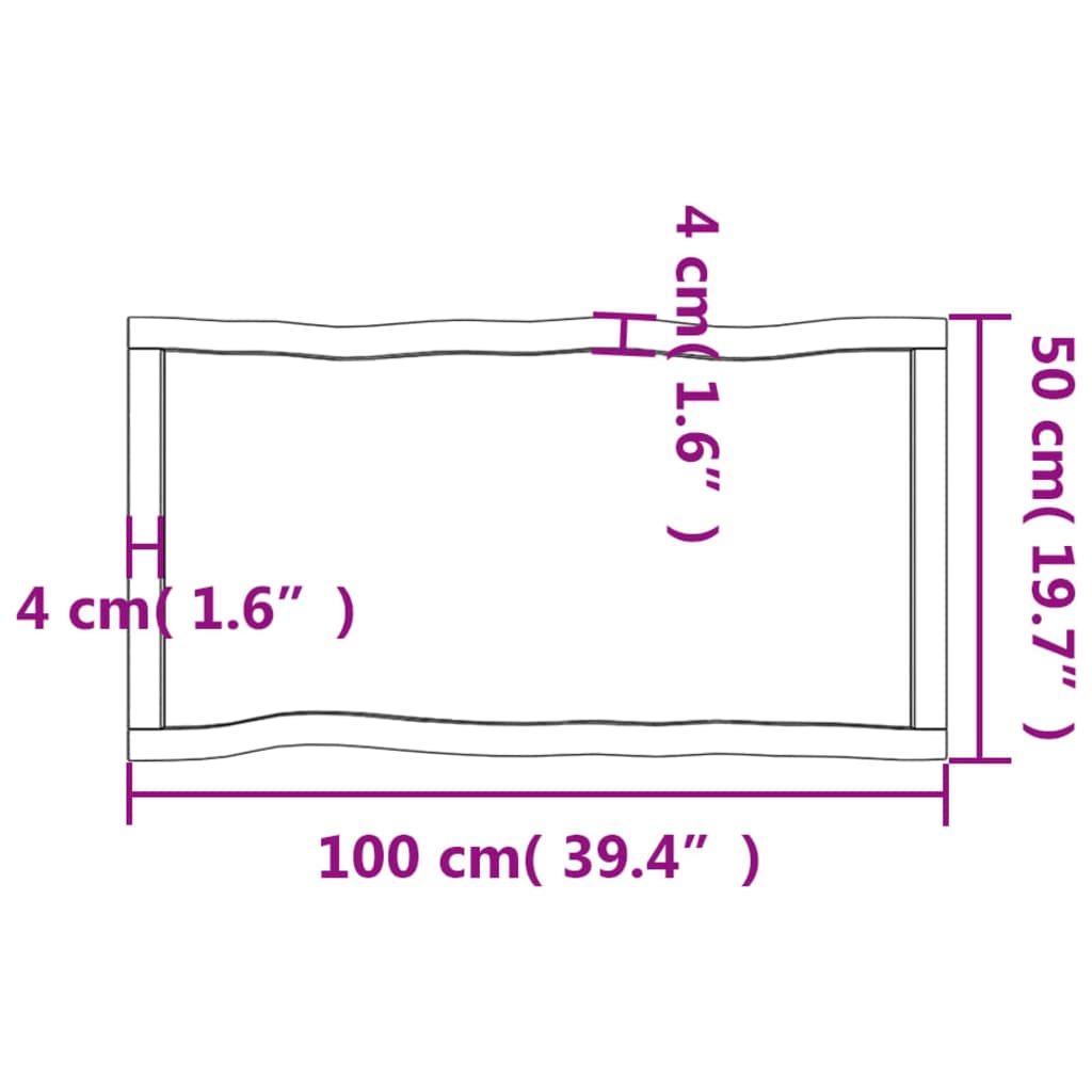 Pöytälevy 100x50x(2-4) cm käsittelemätöntä massiivitammea elävä reuna