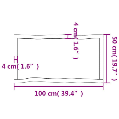 Pöytälevy 100x50x(2-4) cm käsittelemätöntä massiivitammea elävä reuna