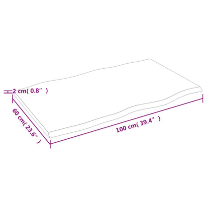 Pöytälevy 100x60x2 cm käsittelemätön massiivitammea elävä reuna