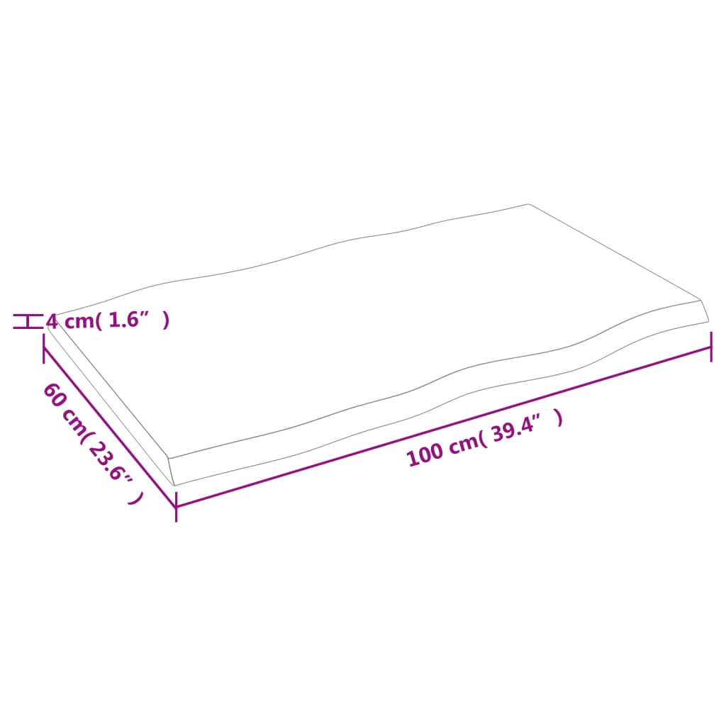 Pöytälevy 100x60x(2-4) cm käsittelemätöntä massiivitammea elävä reuna