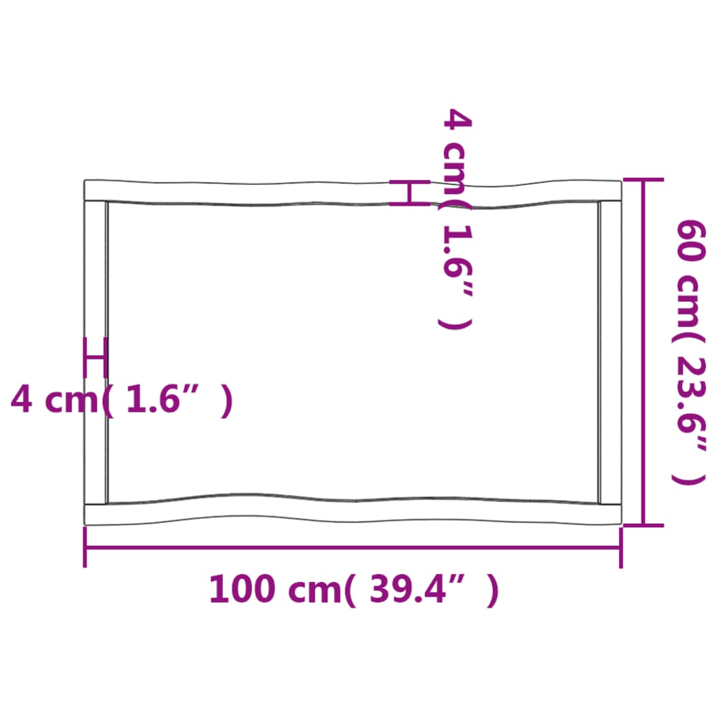 Pöytälevy 100x60x(2-4) cm käsittelemätöntä massiivitammea elävä reuna