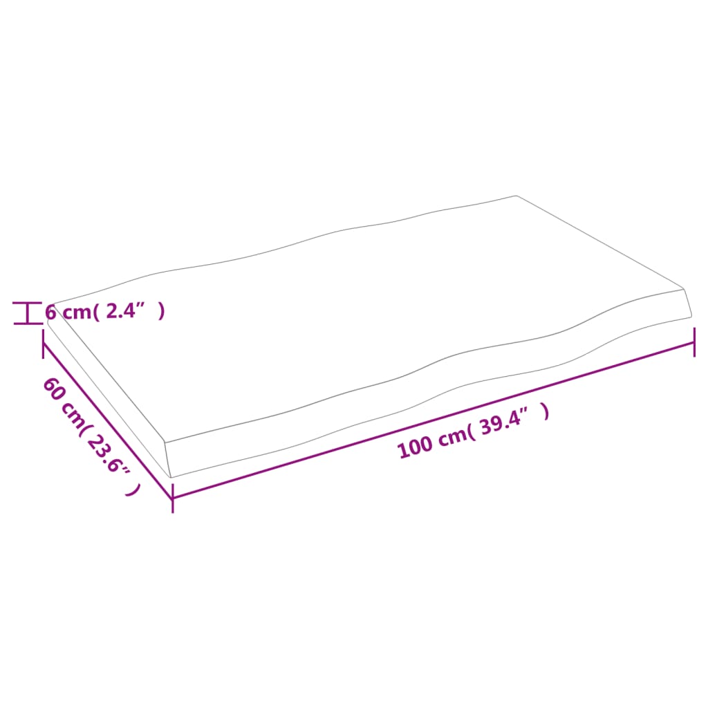 Pöytälevy 100x60x(2-6) cm käsittelemätön massiivitammea elävä reuna