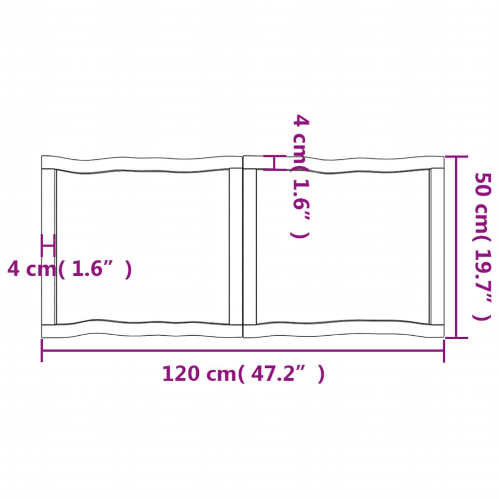 Pöytälevy 120x50x(2-6) cm käsittelemätöntä massiivitammea elävä reuna