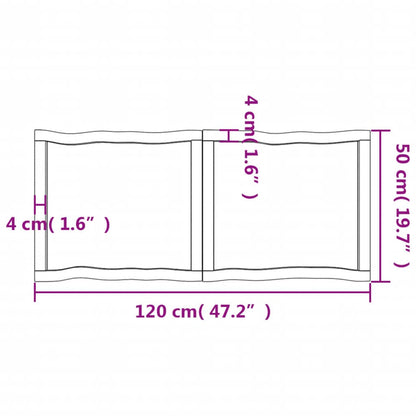 Pöytälevy 120x50x(2-6) cm käsittelemätöntä massiivitammea elävä reuna