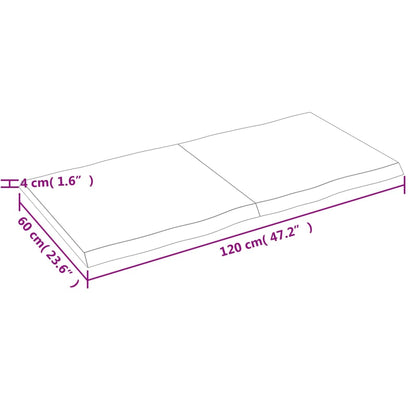 Pöytälevy 120x60x(2-4) cm käsittelemätöntä massiivitammea elävä reuna