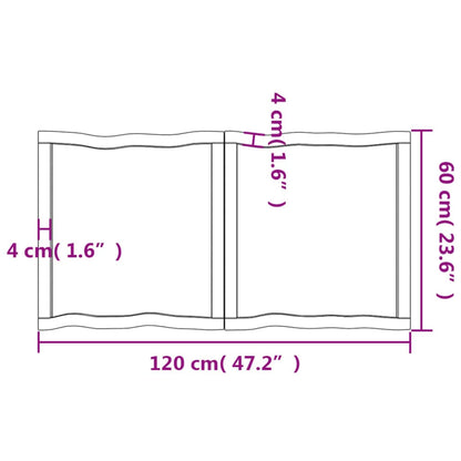 Pöytälevy 120x60x(2-4) cm käsittelemätöntä massiivitammea elävä reuna