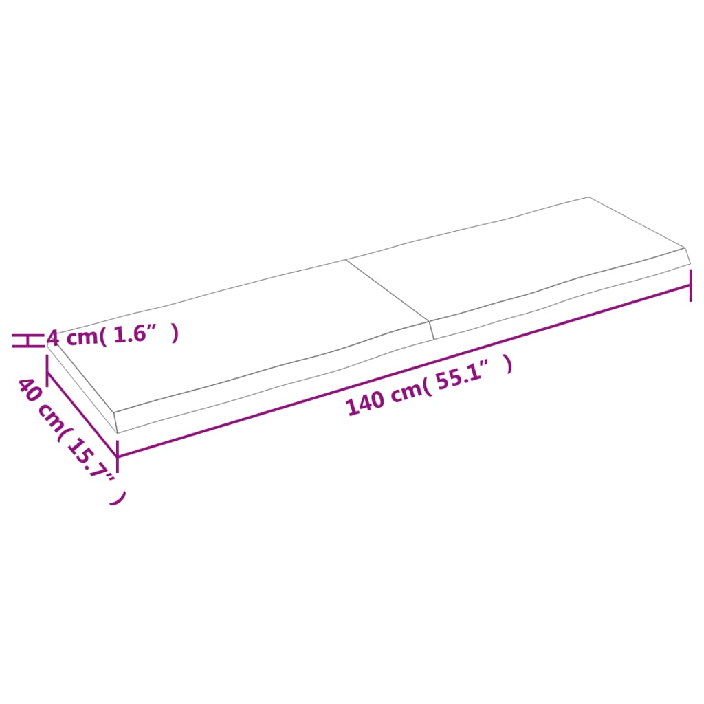 Pöytälevy 140x40x(2-4) cm käsittelemätöntä massiivitammea elävä reuna