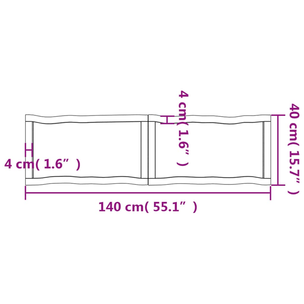 Pöytälevy 140x40x(2-4) cm käsittelemätöntä massiivitammea elävä reuna