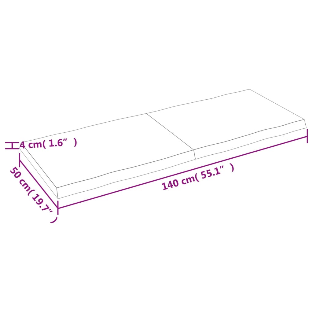 Pöytälevy 140x50x(2-4) cm käsittelemätöntä massiivitammea elävä reuna