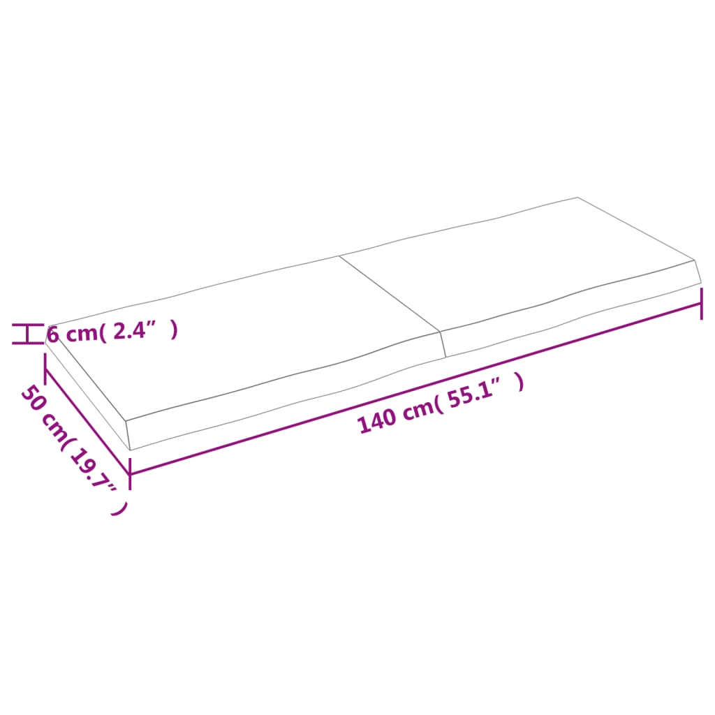 Pöytälevy 140x50x(2-6) cm käsittelemätöntä massiivitammea elävä reuna