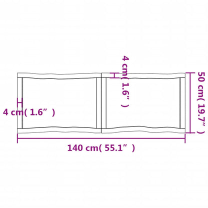 Pöytälevy 140x50x(2-6) cm käsittelemätöntä massiivitammea elävä reuna