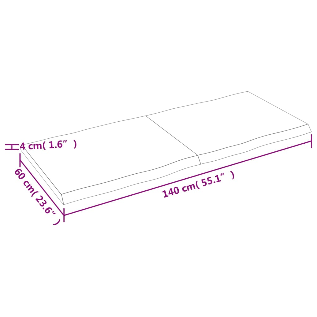 Pöytälevy 140x60x(2-4) cm käsittelemätöntä massiivitammea elävä reuna