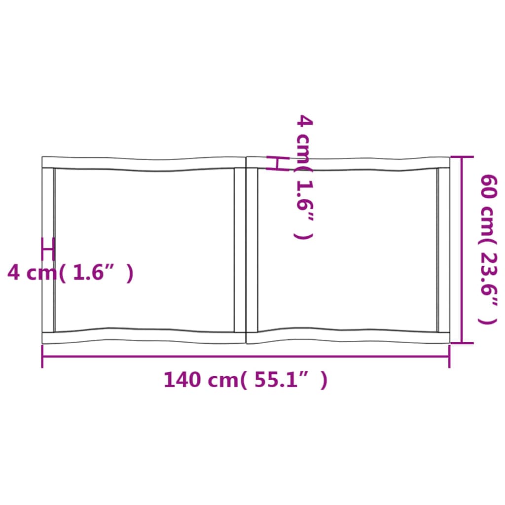 Pöytälevy 140x60x(2-4) cm käsittelemätöntä massiivitammea elävä reuna