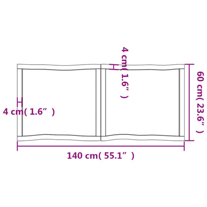 Pöytälevy 140x60x(2-4) cm käsittelemätöntä massiivitammea elävä reuna