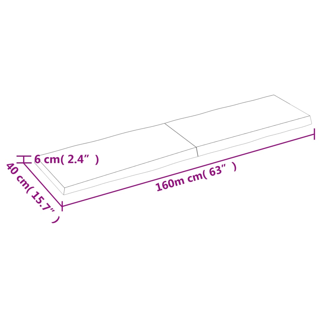 Pöytälevy 160x40x(2-6) cm käsittelemätöntä massiivitammea elävä reuna