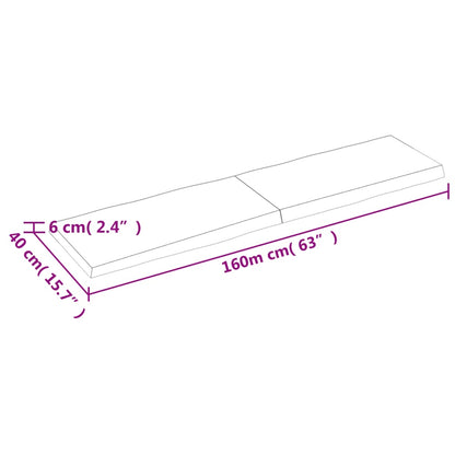 Pöytälevy 160x40x(2-6) cm käsittelemätöntä massiivitammea elävä reuna