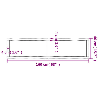 Pöytälevy 160x40x(2-6) cm käsittelemätöntä massiivitammea elävä reuna